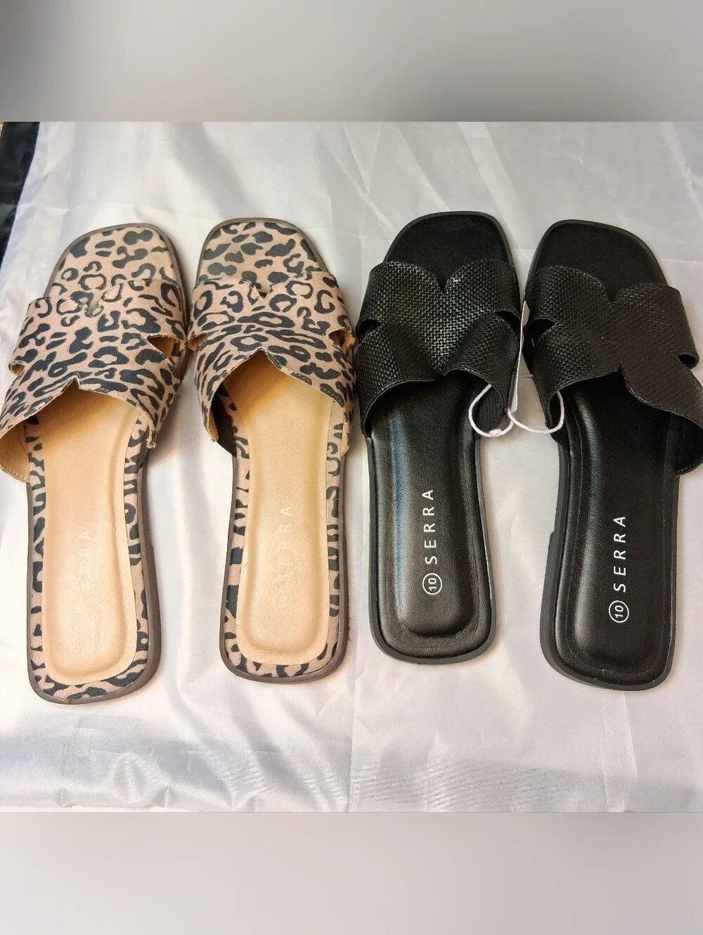 Serra Ladies Slide Sandals Size 10 Bundle - NWT- Black Woven & Leopard Print